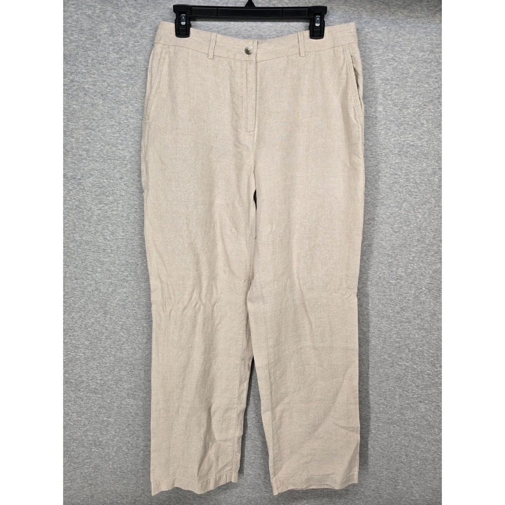 L.L. Bean Womens Linen Straight Leg Trousers Beige Oatmeal Dress Pant Sz 10